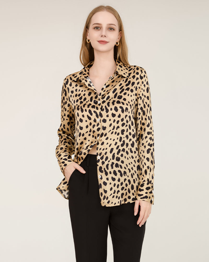 Seidenhemd mit Leopard-Druckmuster für Damen