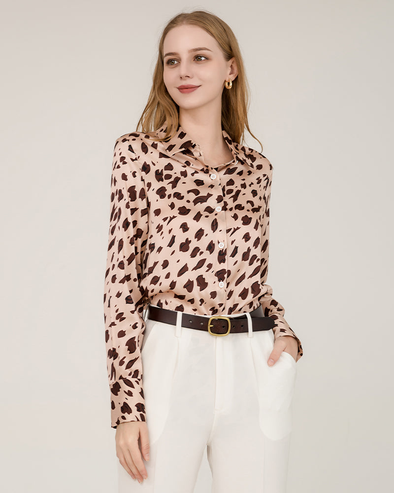 Seidenhemd mit Leopard-Druckmuster für Damen