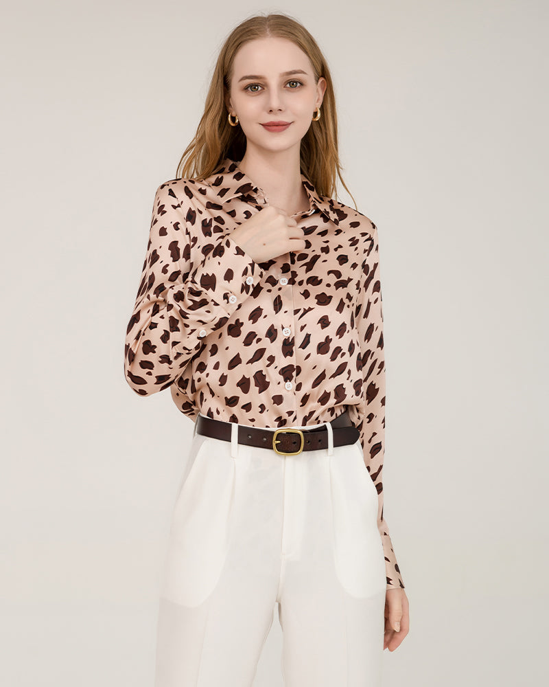Seidenhemd mit Leopard-Druckmuster für Damen