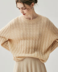 Leichter Zopfstrickpullover aus Seide-Kaschmir