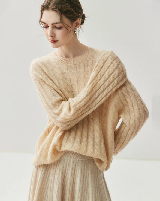 Leichter Zopfstrickpullover aus Seide-Kaschmir