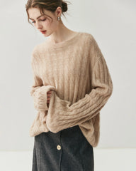 Leichter Zopfstrickpullover aus Seide-Kaschmir