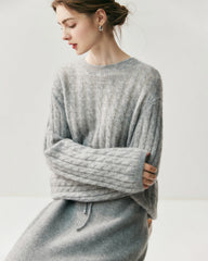 Leichter Zopfstrickpullover aus Seide-Kaschmir
