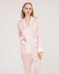 Seiden-Schlafanzüge mit Houndstooth-Muster und Swarovski-Knöpfen