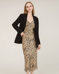 Maxi-Seidenkleid mit Leoparden-Druck und Spaghettiträgerbändern