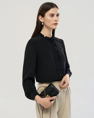 Langärmelige Seidenbluse mit Rüschendetail