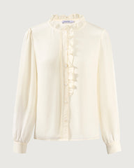 Langärmelige Seidenbluse mit Rüschendetail