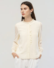 Langärmelige Seidenbluse mit Rüschendetail