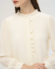 Langärmelige Seidenbluse mit Rüschendetail