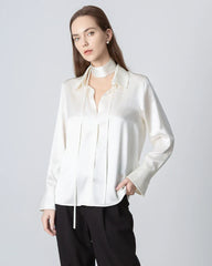 Damen - Langärmelige Seidenbluse mit Halskrawatte