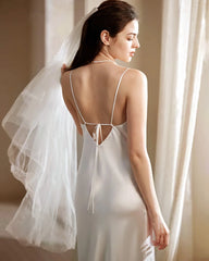 Langes waschbares Seidennachthemd mit Trägern