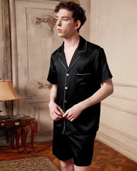 Waschbares Herren-Seiden-Pyjamaset mit Shorts