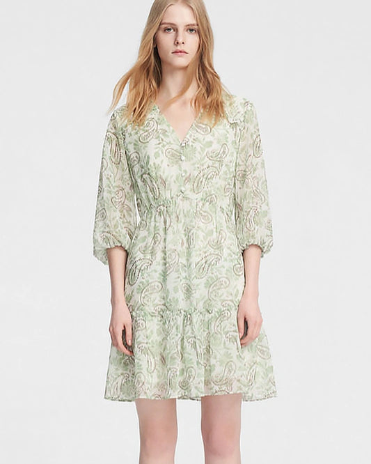Frühjahrsmoos Paisley Seiden Minikleid