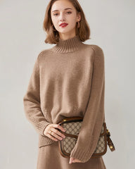 Kaschmir-Mock-Neck-Strickpullover mit Kabelmuster