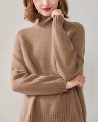 Kaschmir-Mock-Neck-Strickpullover mit Kabelmuster