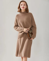 Kaschmir-Mock-Neck-Strickpullover mit Kabelmuster