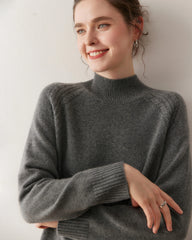 Zopfmuster-Kaschmirpullover mit Stehkragen
