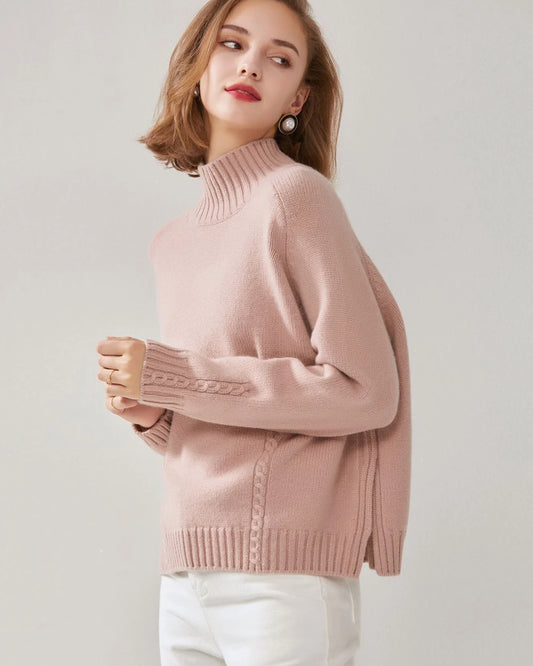 Kaschmir-Mock-Neck-Strickpullover mit Kabelmuster