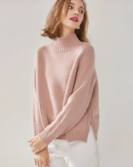 Kaschmir-Mock-Neck-Strickpullover mit Kabelmuster