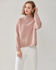 Kaschmir-Mock-Neck-Strickpullover mit Kabelmuster