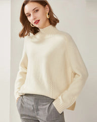 Kaschmir-Mock-Neck-Strickpullover mit Kabelmuster