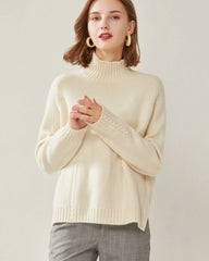 Kaschmir-Mock-Neck-Strickpullover mit Kabelmuster