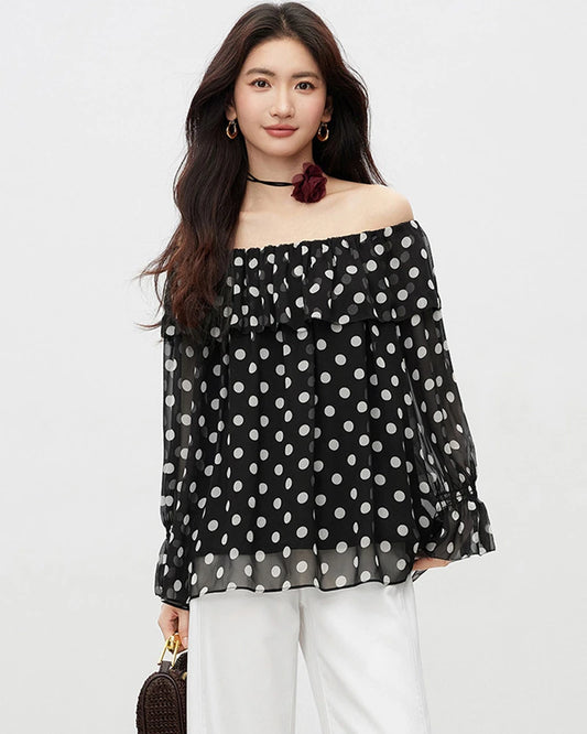 Schulterfreie Bluse aus Seidengeorgette