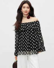 Schulterfreie Bluse aus Seidengeorgette