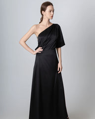 Einseitig geschulter Seiden-Maxi-Kleid mit Rückenseilzug