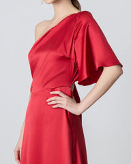 Einseitig geschulter Seiden-Maxi-Kleid mit Rückenseilzug