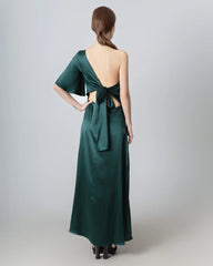 Einseitig geschulter Seiden-Maxi-Kleid mit Rückenseilzug