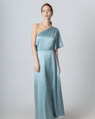 Einseitig geschulter Seiden-Maxi-Kleid mit Rückenseilzug