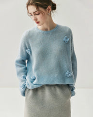 Oversize Seide-Kaschmir-Flower-Pullover