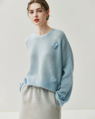 Oversize Seide-Kaschmir-Flower-Pullover