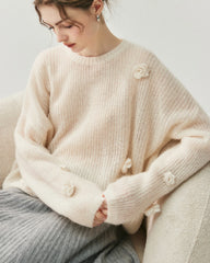 Oversize Seide-Kaschmir-Flower-Pullover
