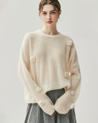 Oversize Seide-Kaschmir-Flower-Pullover