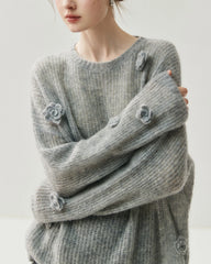 Oversize Seide-Kaschmir-Flower-Pullover