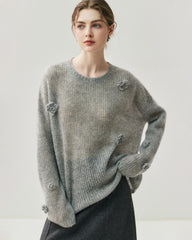 Oversize Seide-Kaschmir-Flower-Pullover