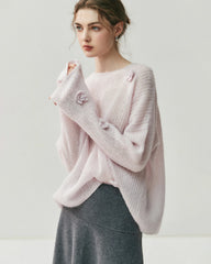 Oversize Seide-Kaschmir-Flower-Pullover