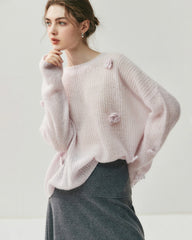 Oversize Seide-Kaschmir-Flower-Pullover