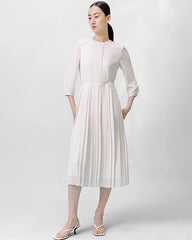 Plissiertes 3/4-Ärmeliges Seidenkleid