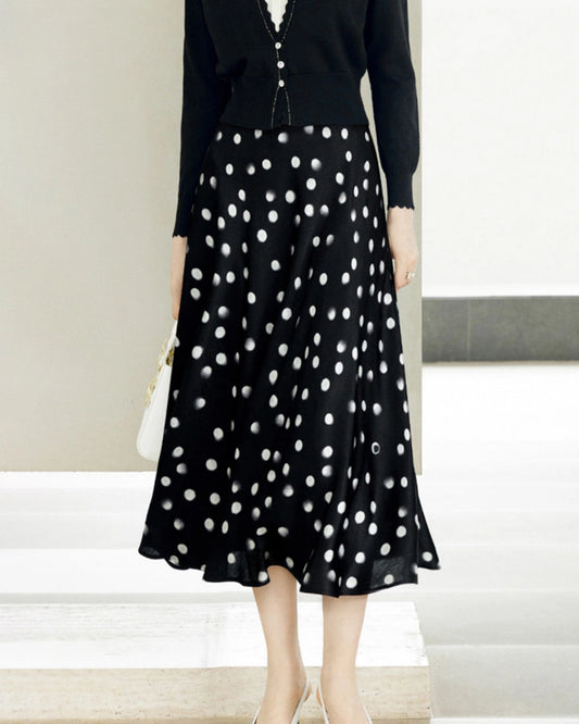 Polka-Dot-Print Seiden-Midi-Rock