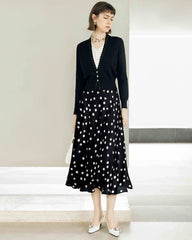 Polka-Dot-Print Seiden-Midi-Rock