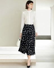 Polka-Dot-Print Seiden-Midi-Rock