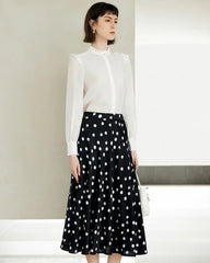 Polka-Dot-Print Seiden-Midi-Rock