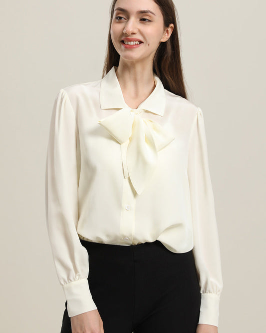 Reine Seiden-Damen-Bluse mit Krawattenknoten