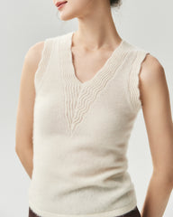 Strickweste aus reinem Kaschmir mit V-Ausschnitt und gewelltem Saum
