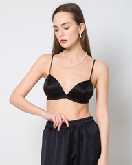Drahtloser 100% Seiden-Satin-BH mit weichem, atmungsaktivem Kragen