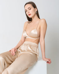 Drahtloser 100% Seiden-Satin-BH mit weichem, atmungsaktivem Kragen