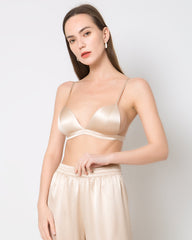 Drahtloser 100% Seiden-Satin-BH mit weichem, atmungsaktivem Kragen
